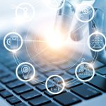 Hand of robotics connecting to industrial network connection on